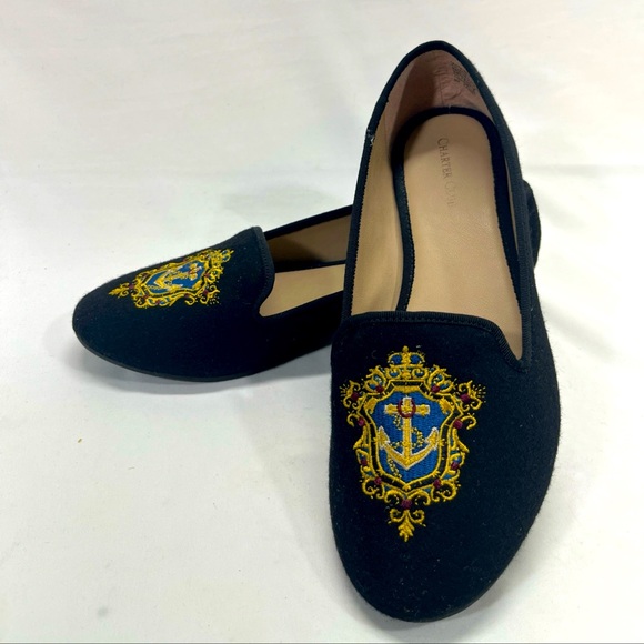 CHARTER CLUB FEMMIIE WOOL LOAFER W/EMBROIDERED CREST WOMES 9M BLACK PREOWNED - Picture 1 of 9